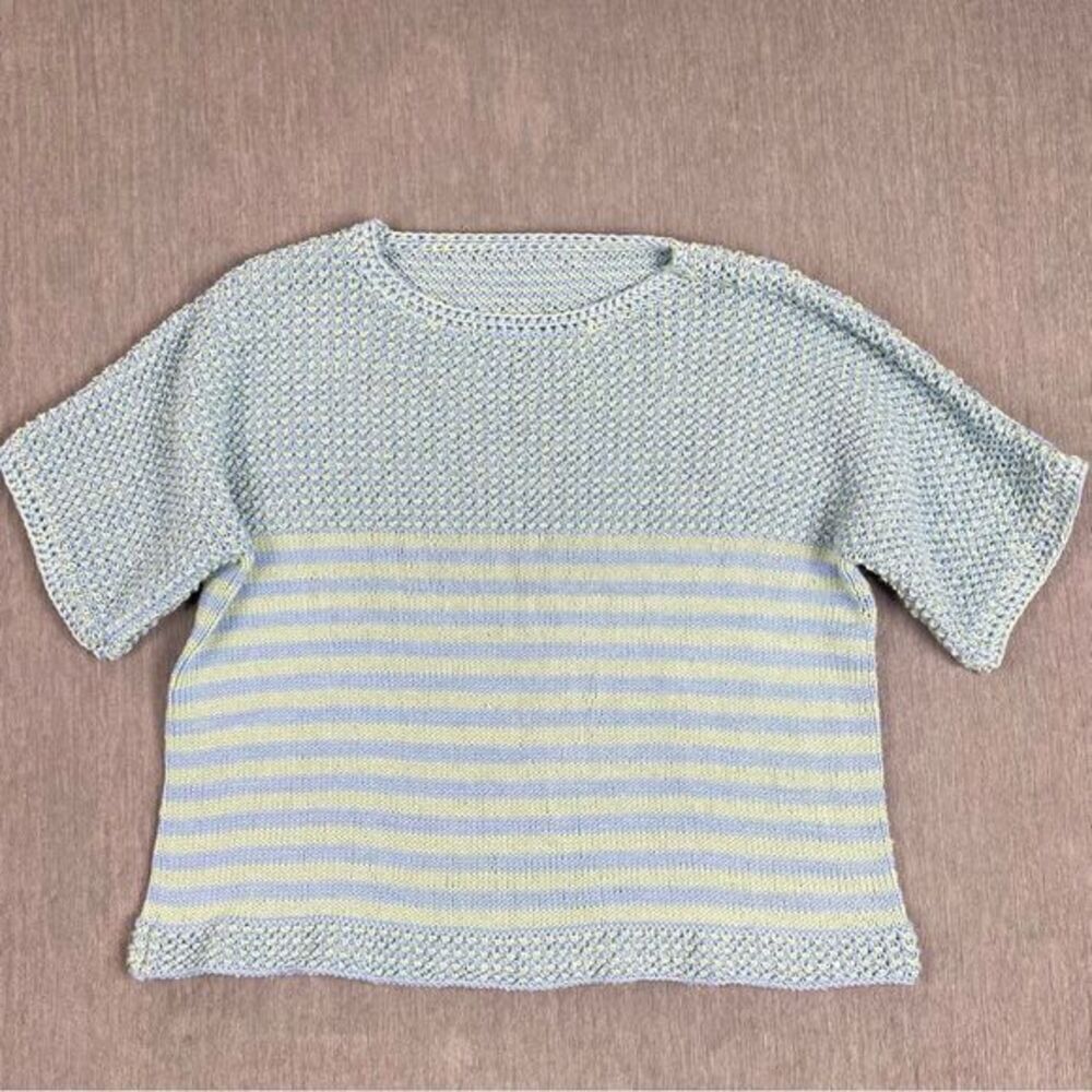 Handmade Heavy Knit Short Sleeved Striped Sweater Women’s Size L/XL